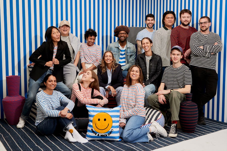 kule x west elm group photo in stripes and striped room