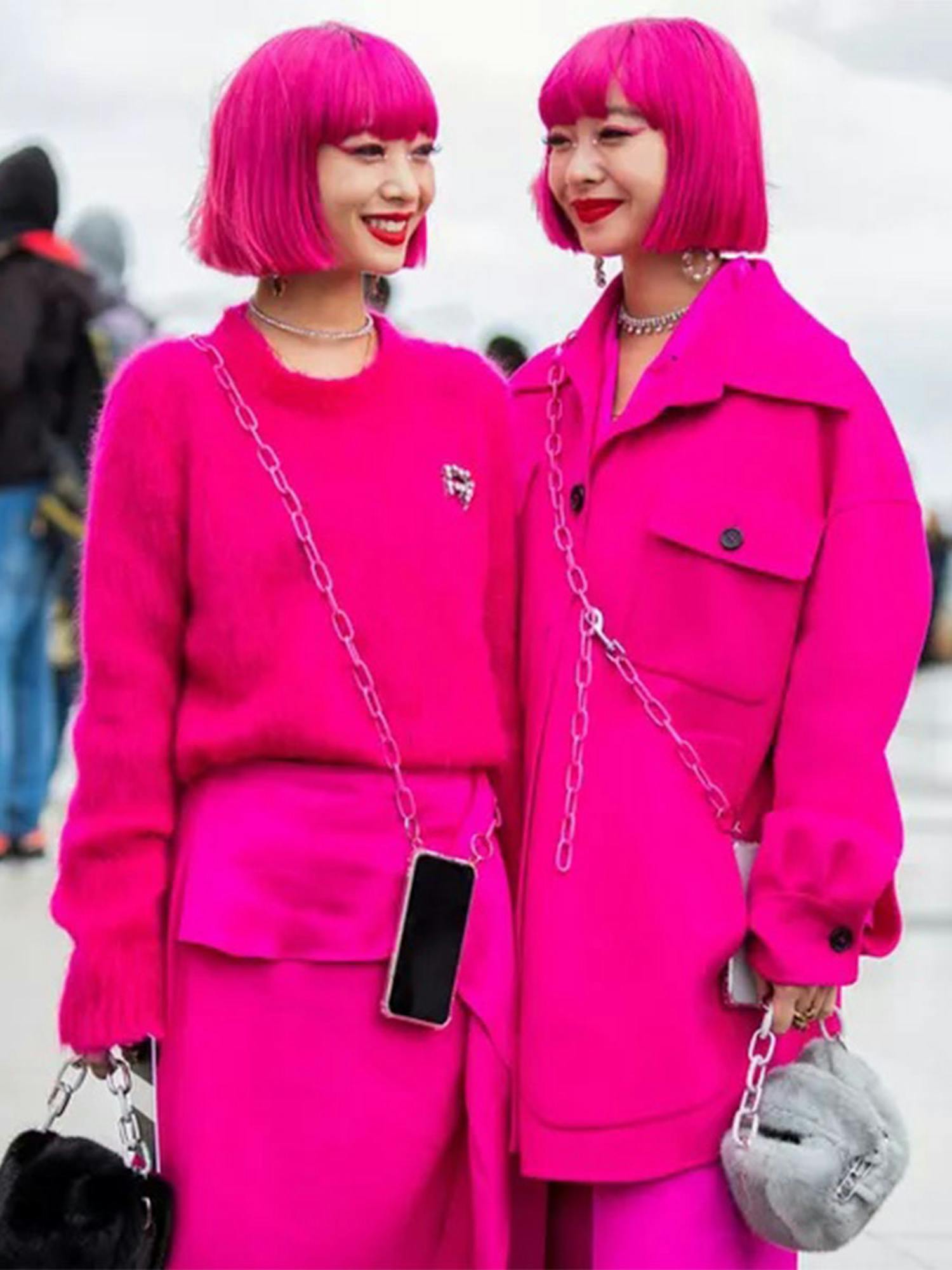 Ami and Aya in Paris wearing Pink via InStyle