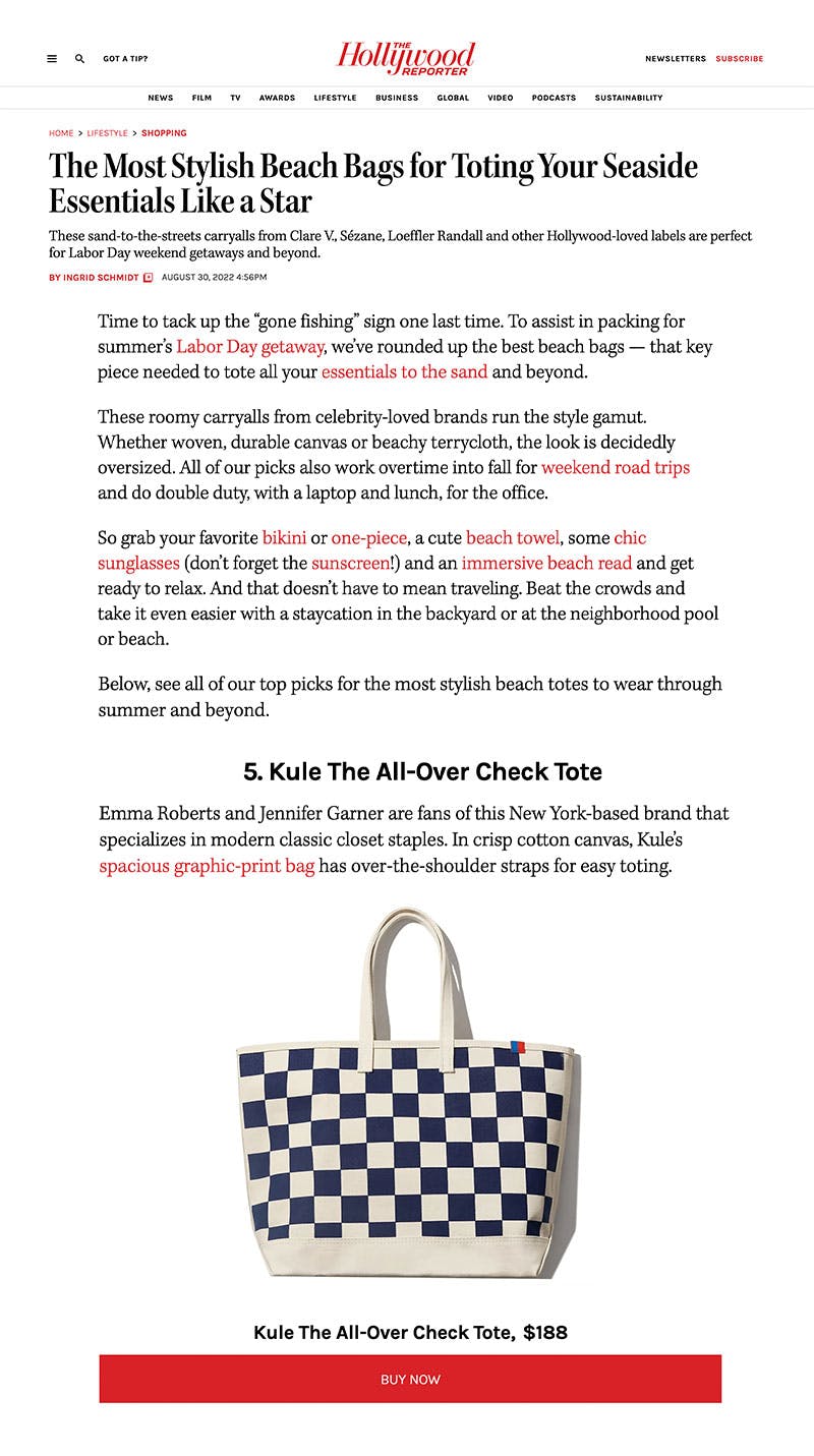 the hollywood reporter featuring kule checker over the shoulder tote