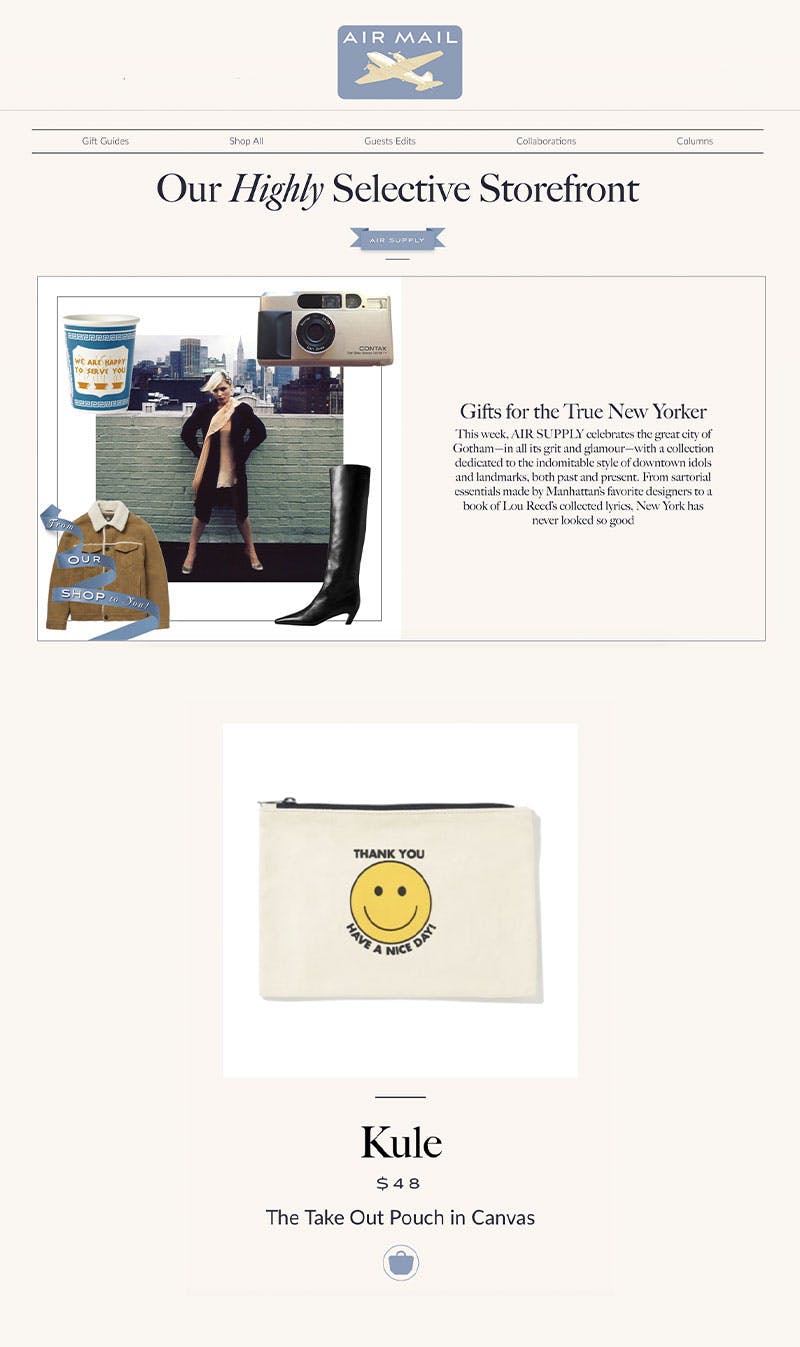 Air Mail featuring KULE pouch in 2022 gift guide