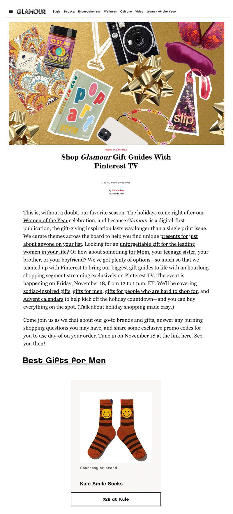 Glamour featuring KULE men's socks for holiday gifts 2022