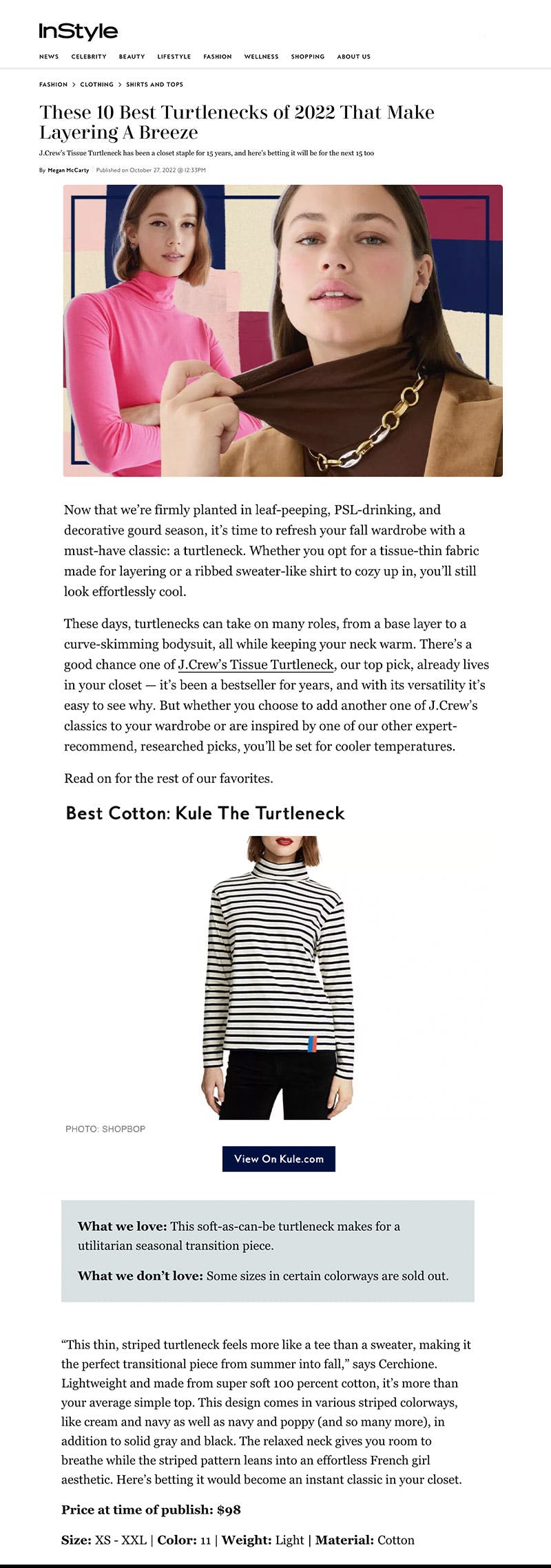 Instyle features KULE for best cotton turtleneck