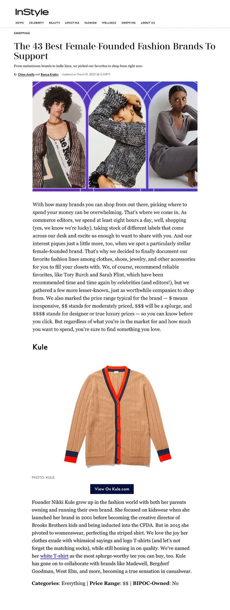 InStyle featuring KULE in Women founded brands