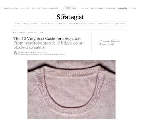 NY Mag The Strategist featuring KULE Betty Sweater as best striped cashmere sweater