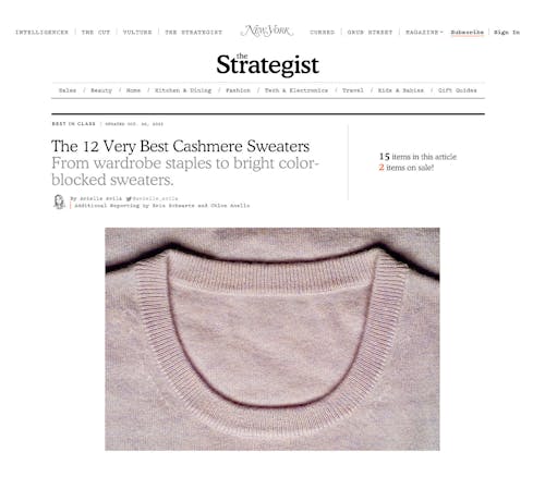 NY Magazine The Strategist featuring KULE Betty sweater as best striped cashmere sweater